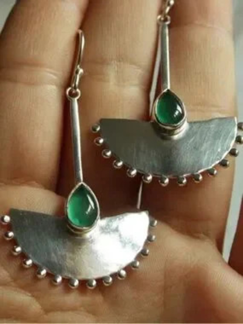 Emerald Muse Silver Teardrop Dangle Earrings